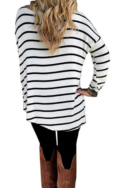 Iyasson Women's Scooped Neckline Striped Casual T-Shirt 