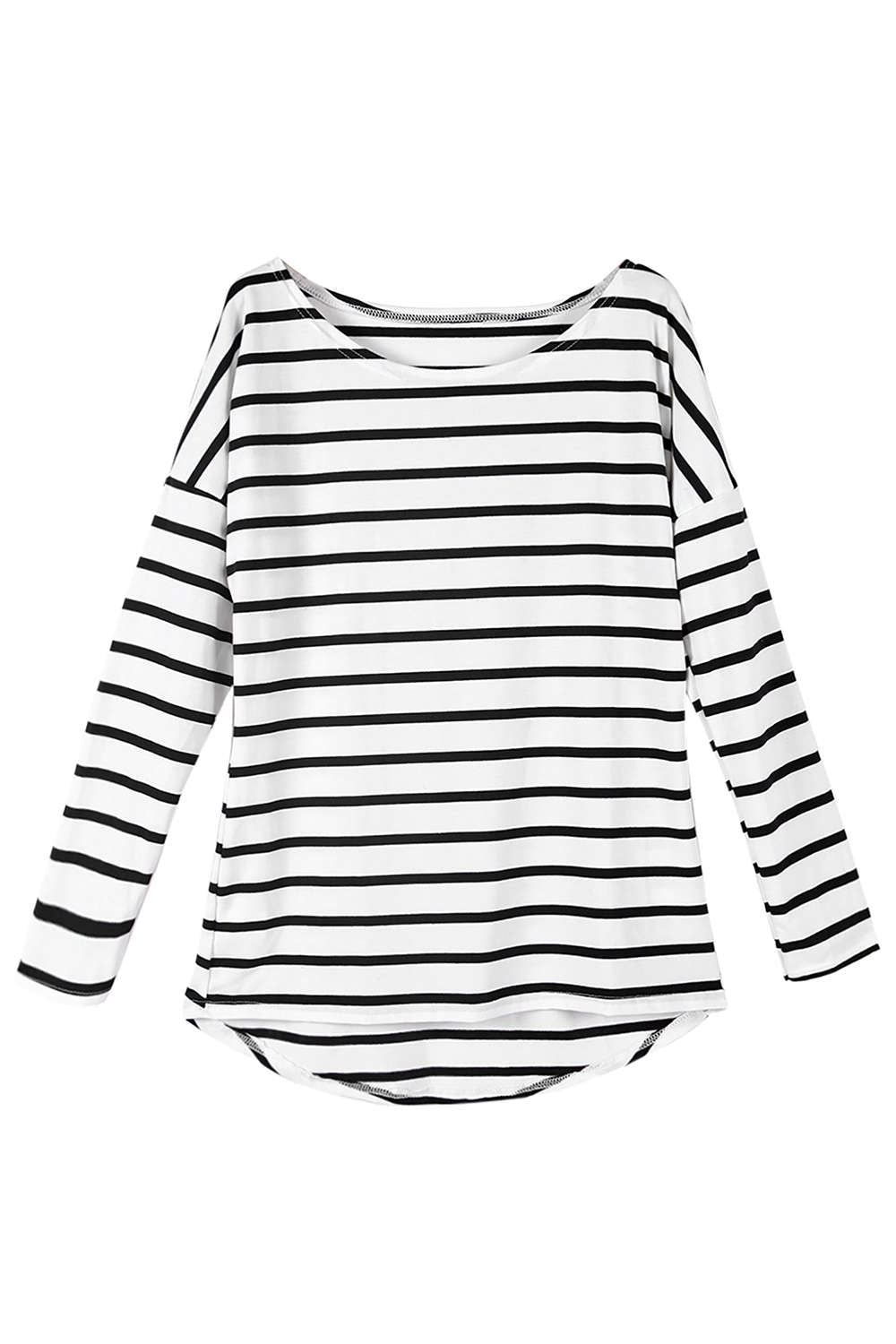 Iyasson Women's Scooped Neckline Striped Casual T-Shirt 