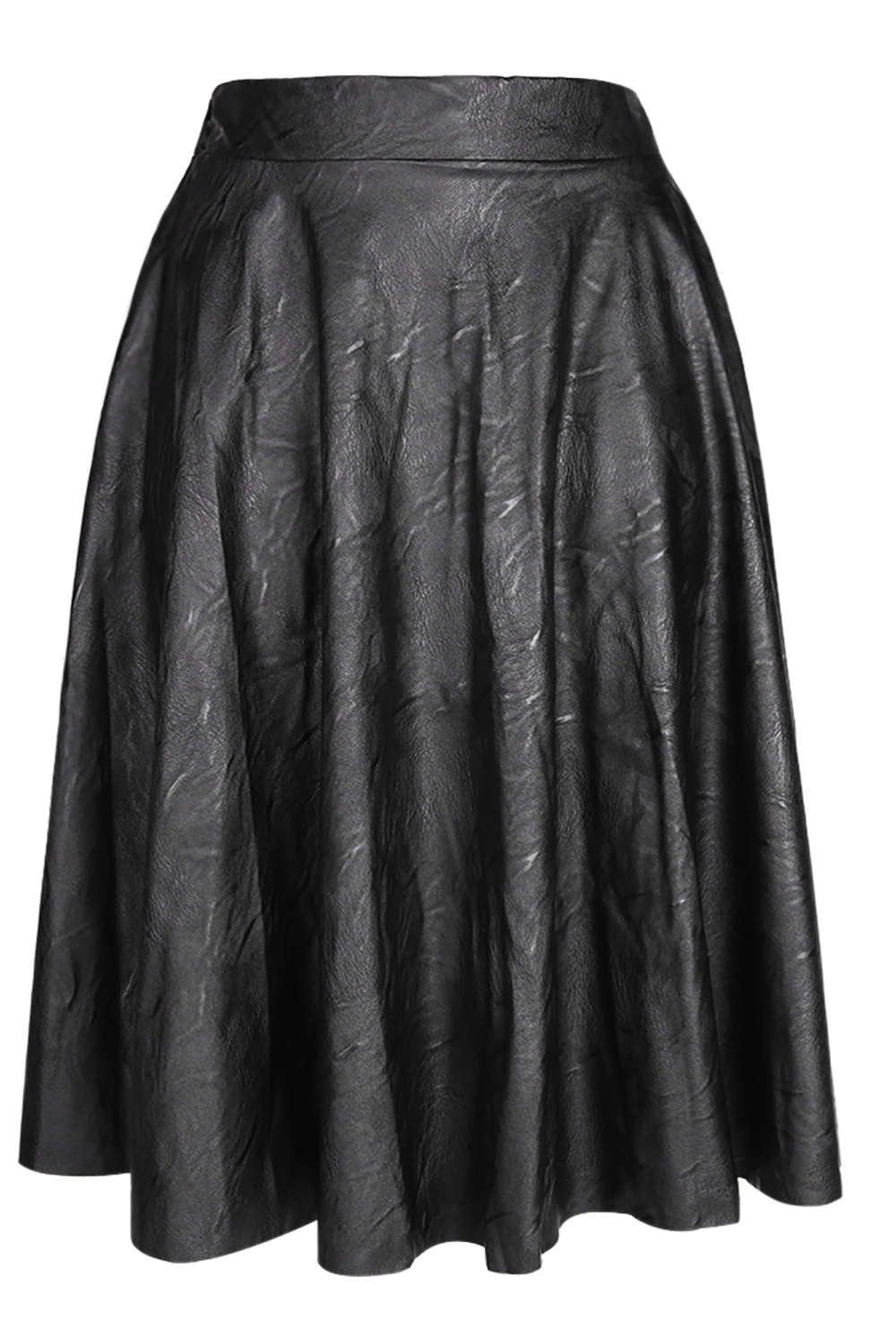 Iyasson Women Winter Faux Leather High Waist Pleated Skirt
