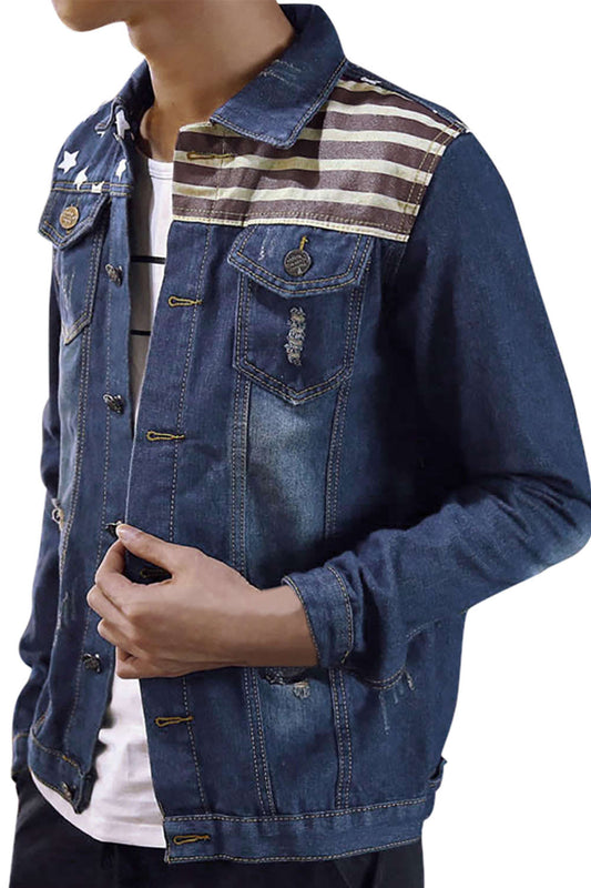 Iyasson Men's American's Flag Denim Jacket