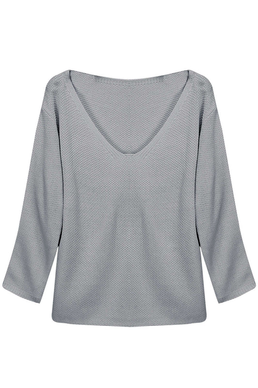 Iyasson Womens Solid V-Neck Knitted Pullover Spring Sweater
