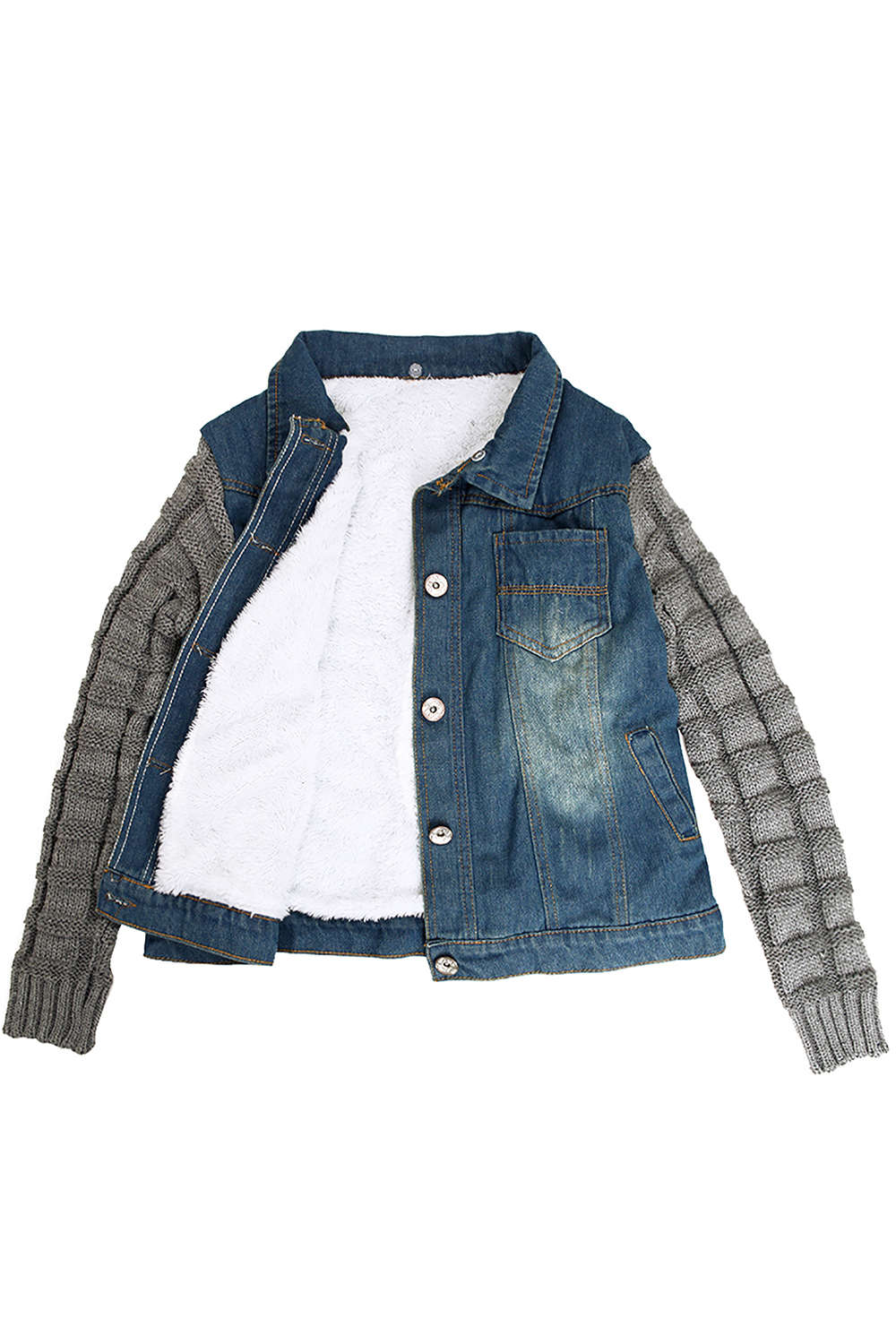 Iyasson Womens Winter Warm Coat Knit Long Sleeve Denim  Jacket Outwear