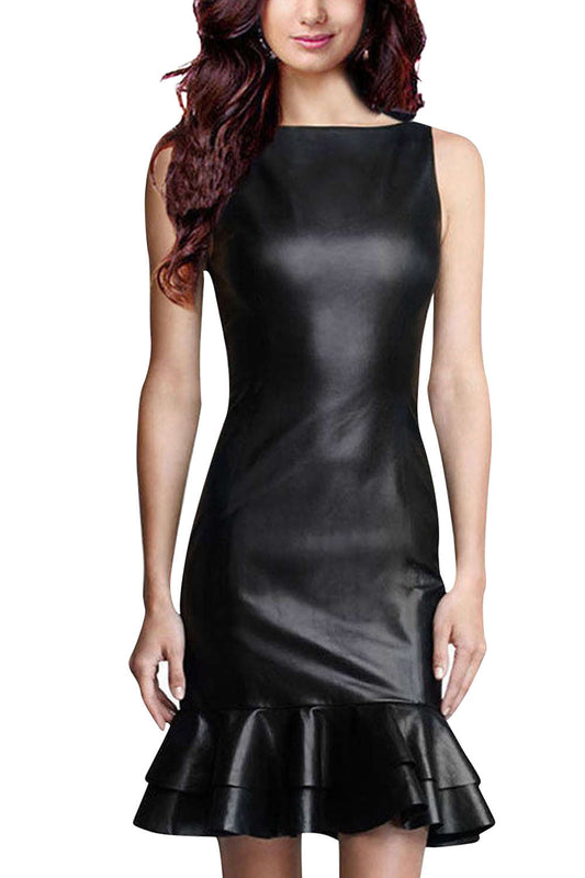 Iyasson Sleeveless Patchwork Women's Neck Bodycon Sexy Party Peplum Ruffle Plus Size Dresses