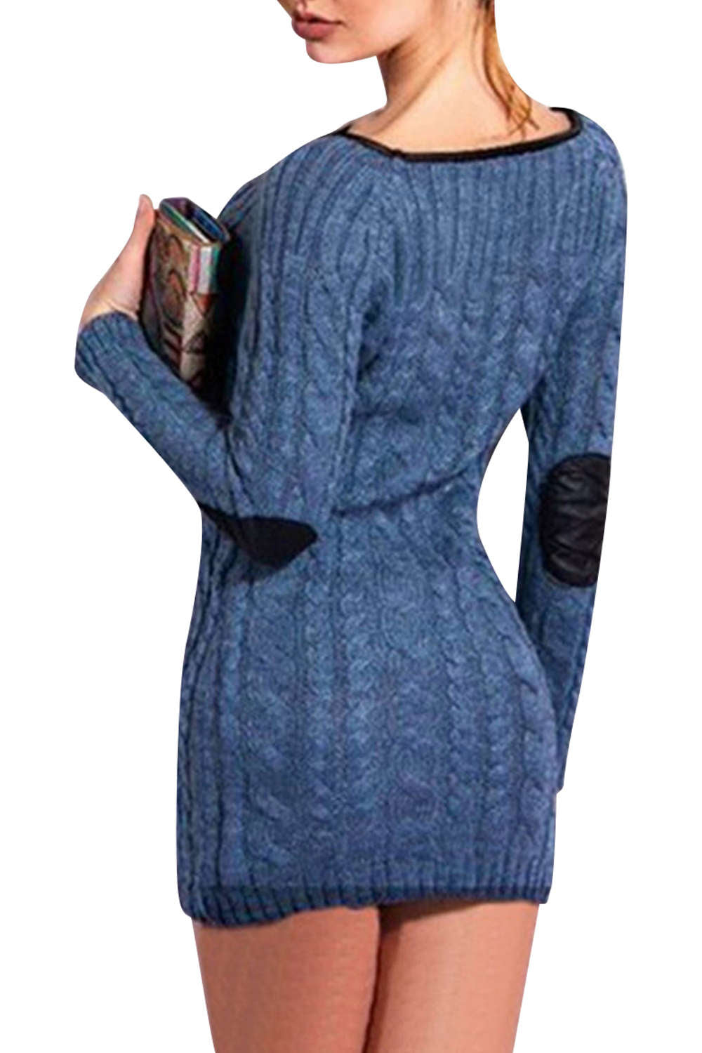 Iyasson Womens Long Sleeve Cowl Polo Neck Cable Knitted Jumper Mini Dress