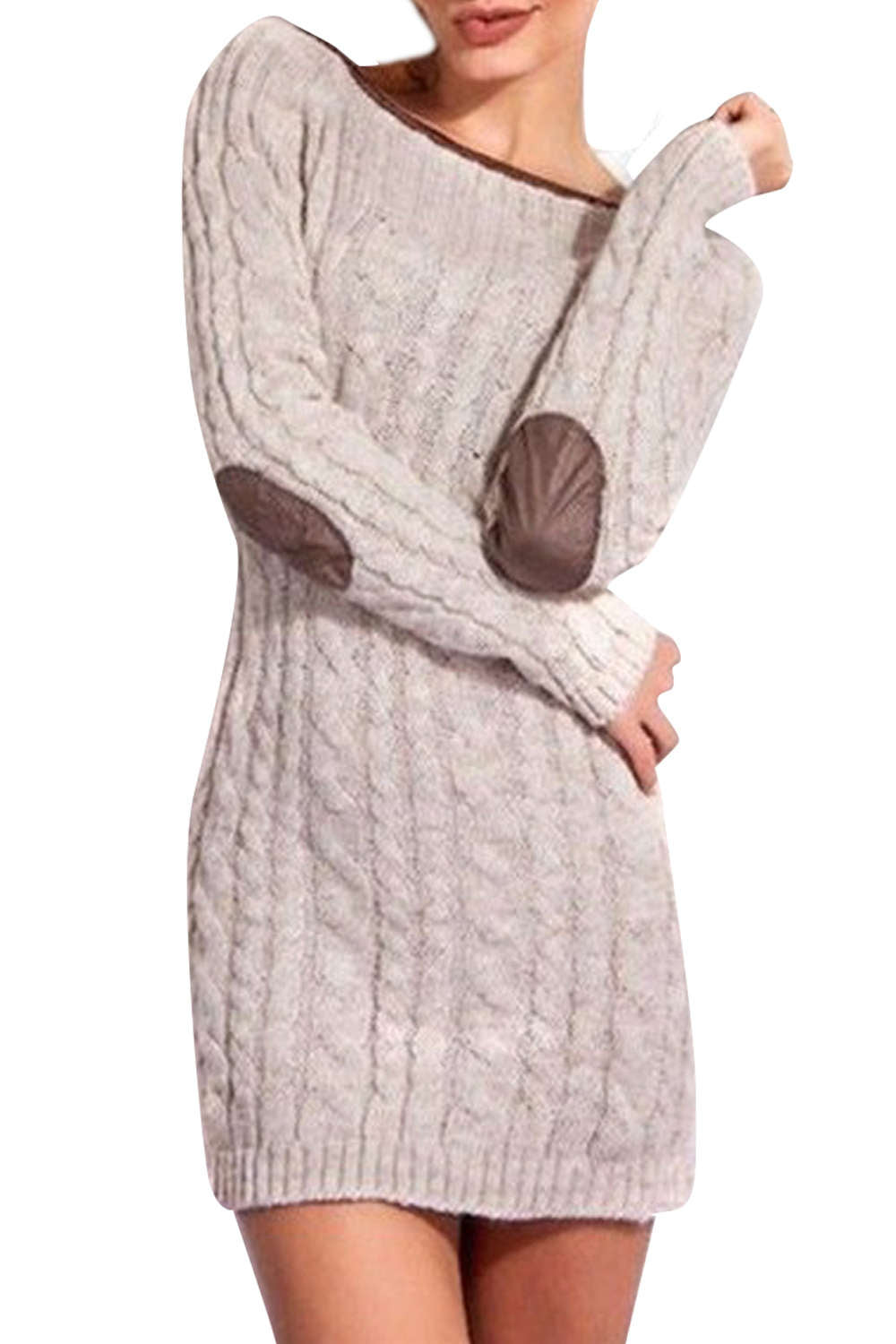 Iyasson Womens Long Sleeve Cowl Polo Neck Cable Knitted Jumper Mini Dress