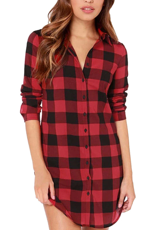 Iyasson Women Plaid Long Sleeve Boyfriend Shirt