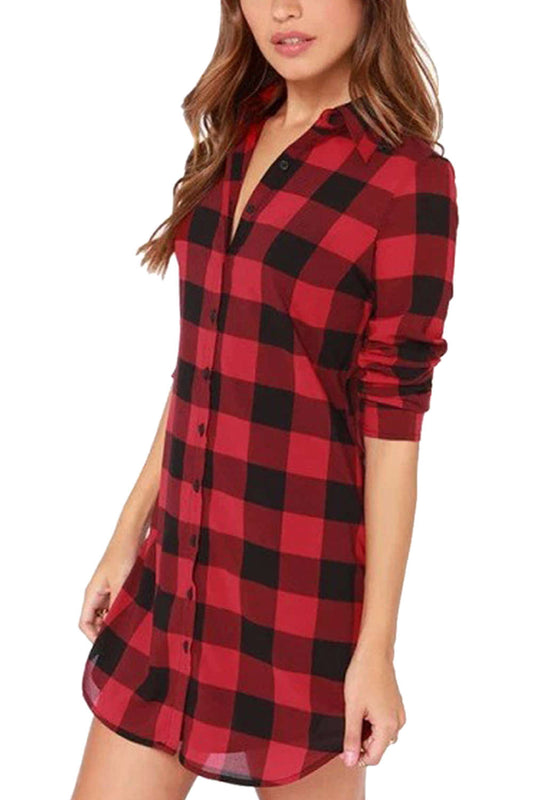 Iyasson Women Plaid Long Sleeve Boyfriend Shirt