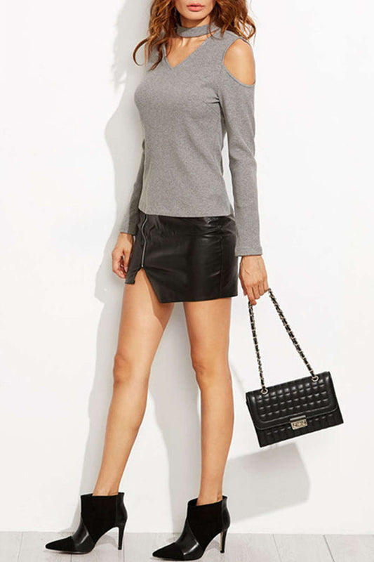 Iyasson Cold Shoulder Choker Detail Top