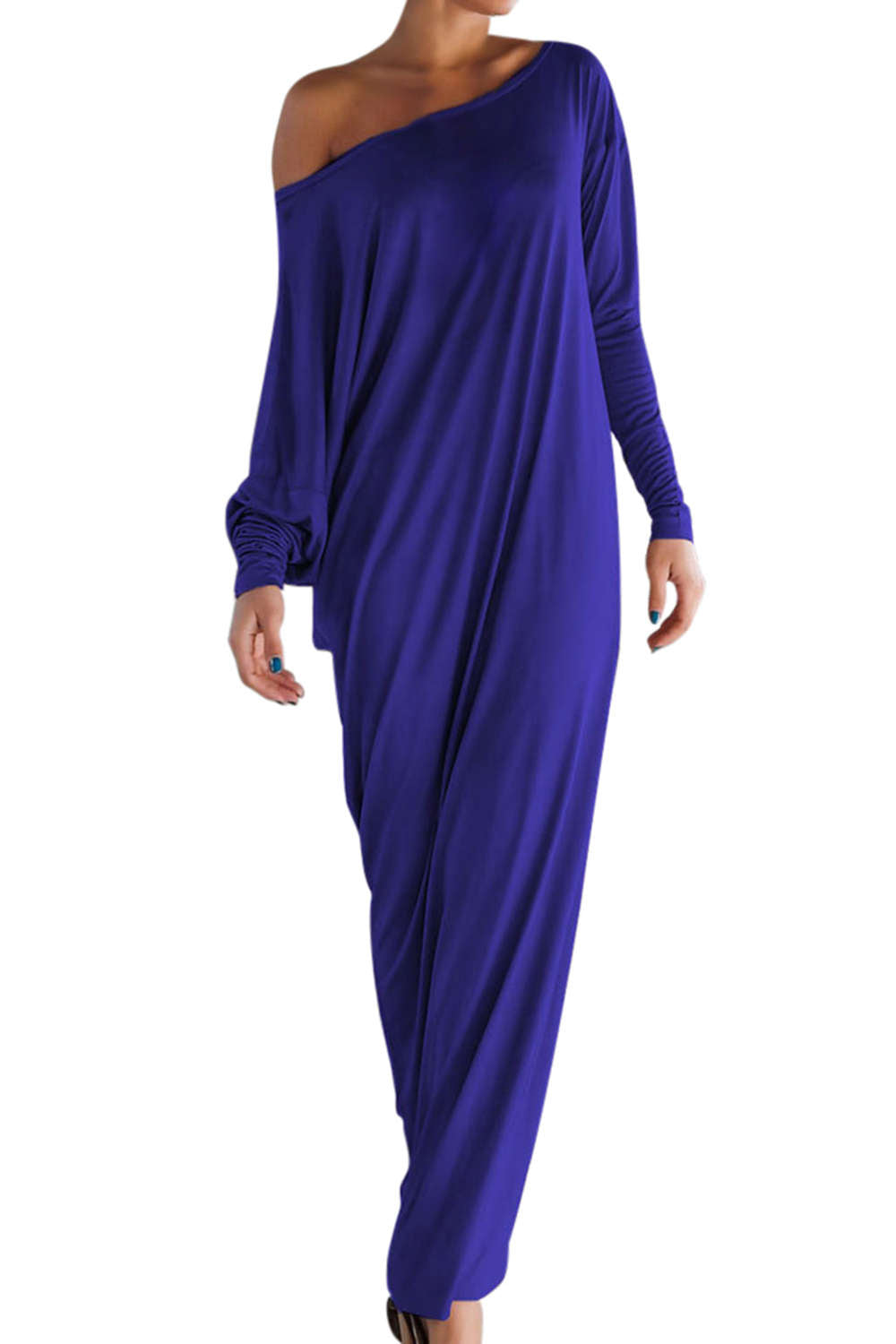 Iyasson Long Sleeve One Shoulder Maxi Dress
