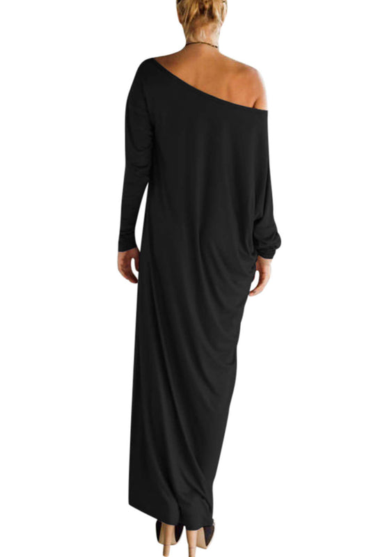 Iyasson Long Sleeve One Shoulder Maxi Dress