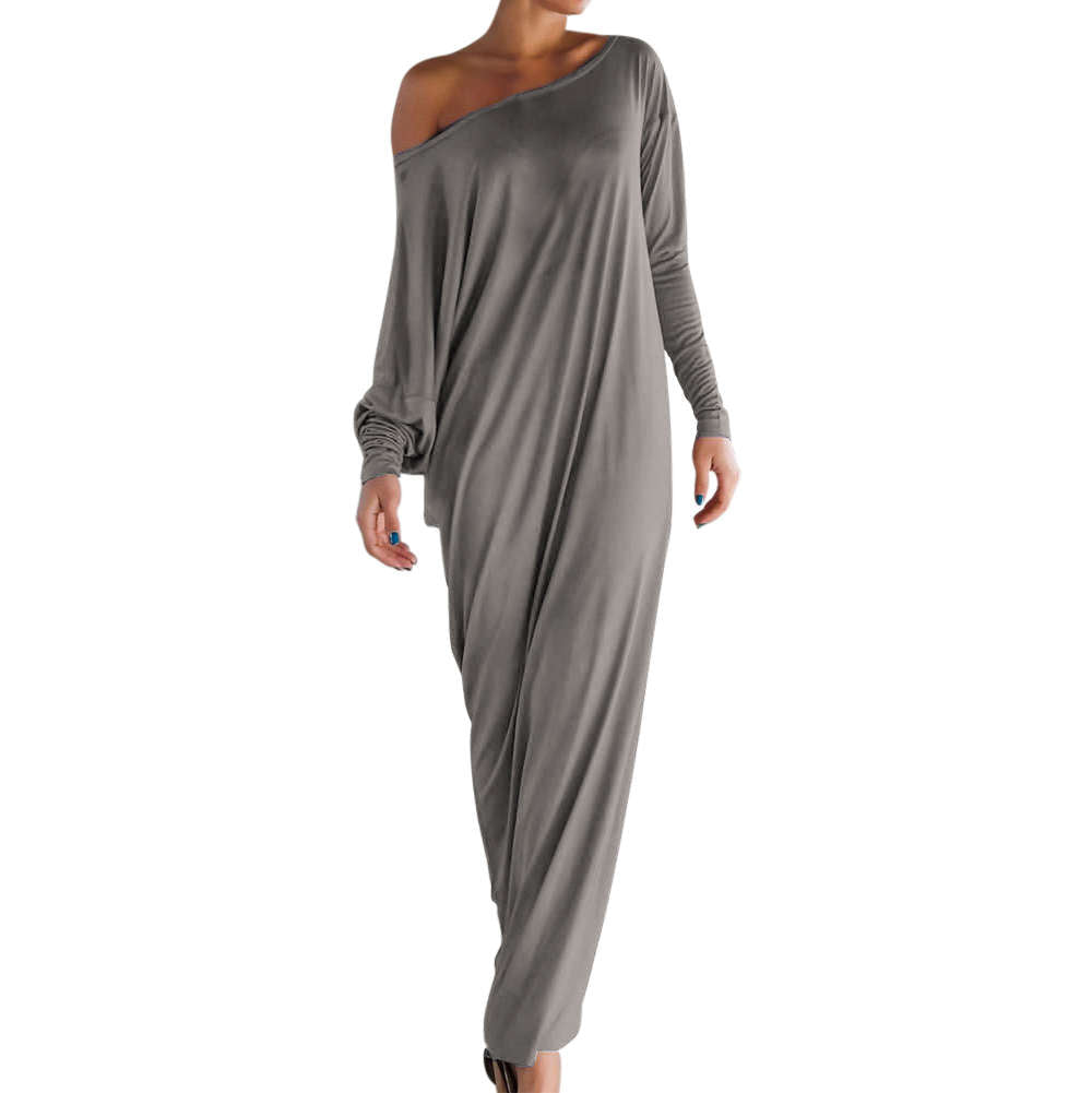 Iyasson Long Sleeve One Shoulder Maxi Dress