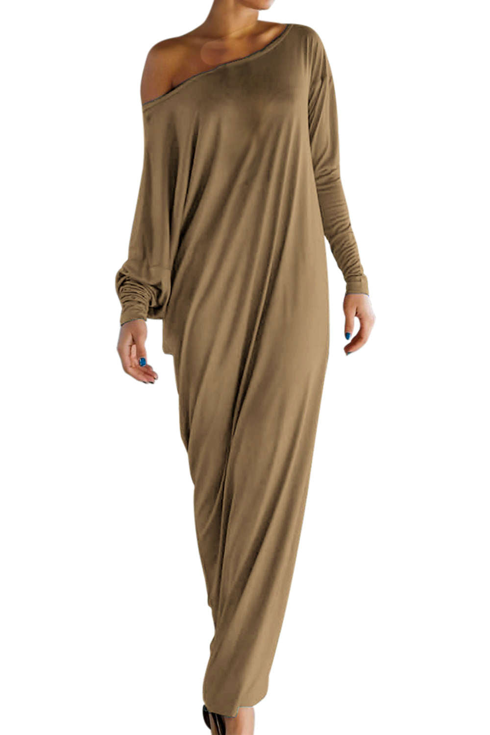 Iyasson Long Sleeve One Shoulder Maxi Dress