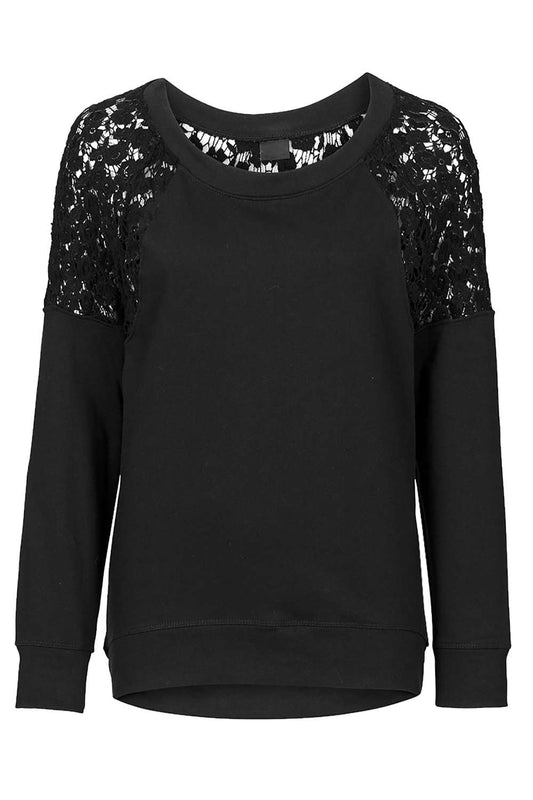 Iyasson Long Sleeve Round Neck Lace Splicing Top