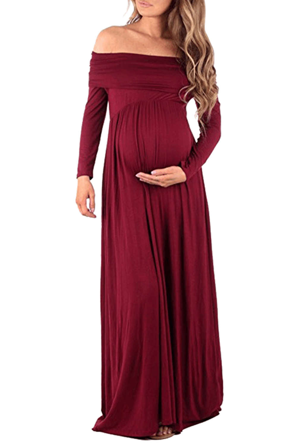 Iyasson Maternity Off Shoulder Maxi Dress