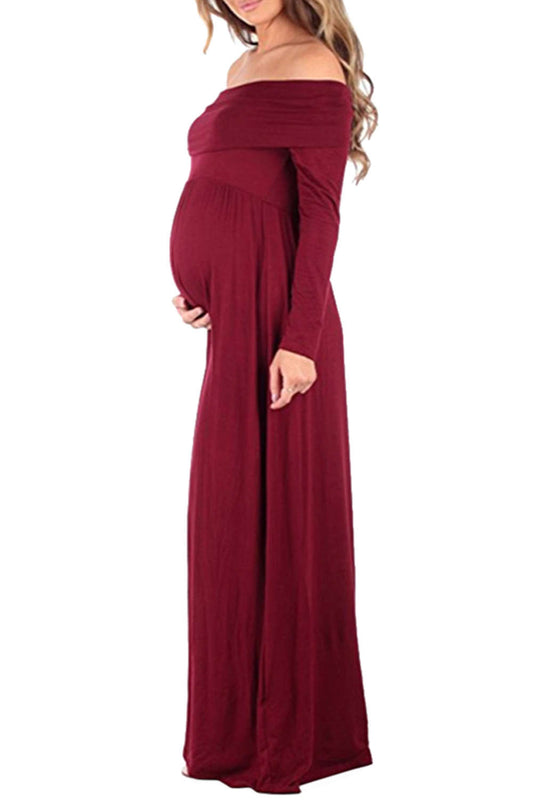 Iyasson Maternity Off Shoulder Maxi Dress