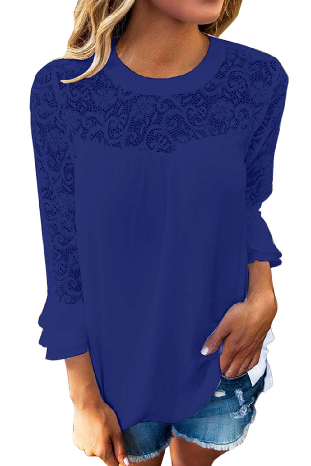 Iyasson Flutter Sleeve Lace T-shirt