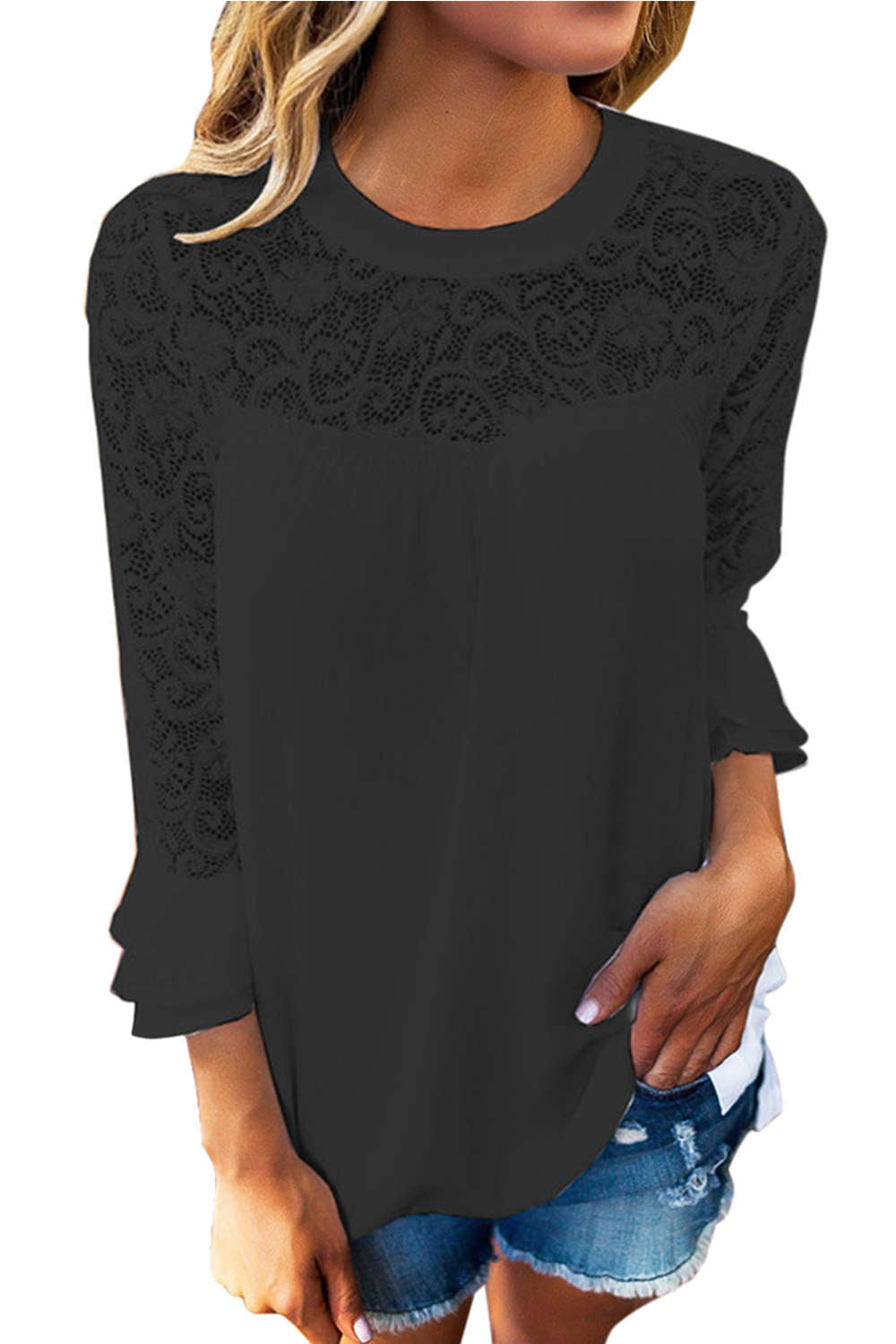 Iyasson Flutter Sleeve Lace T-shirt