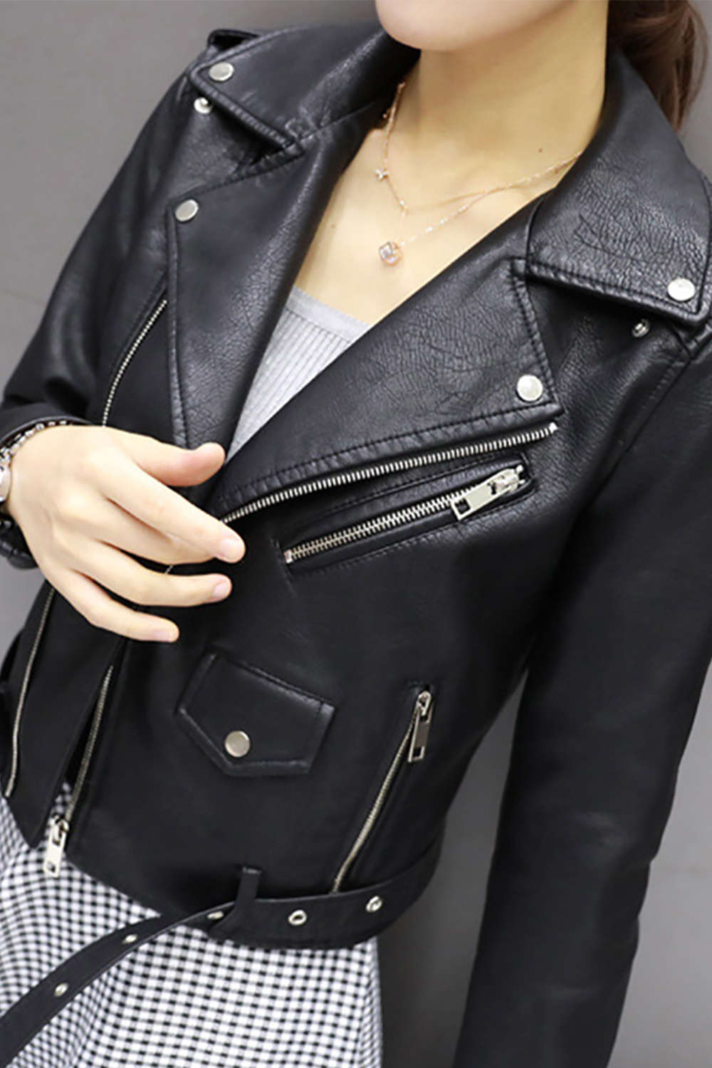 Iyasson Women's Faux Leather Biker Jacket