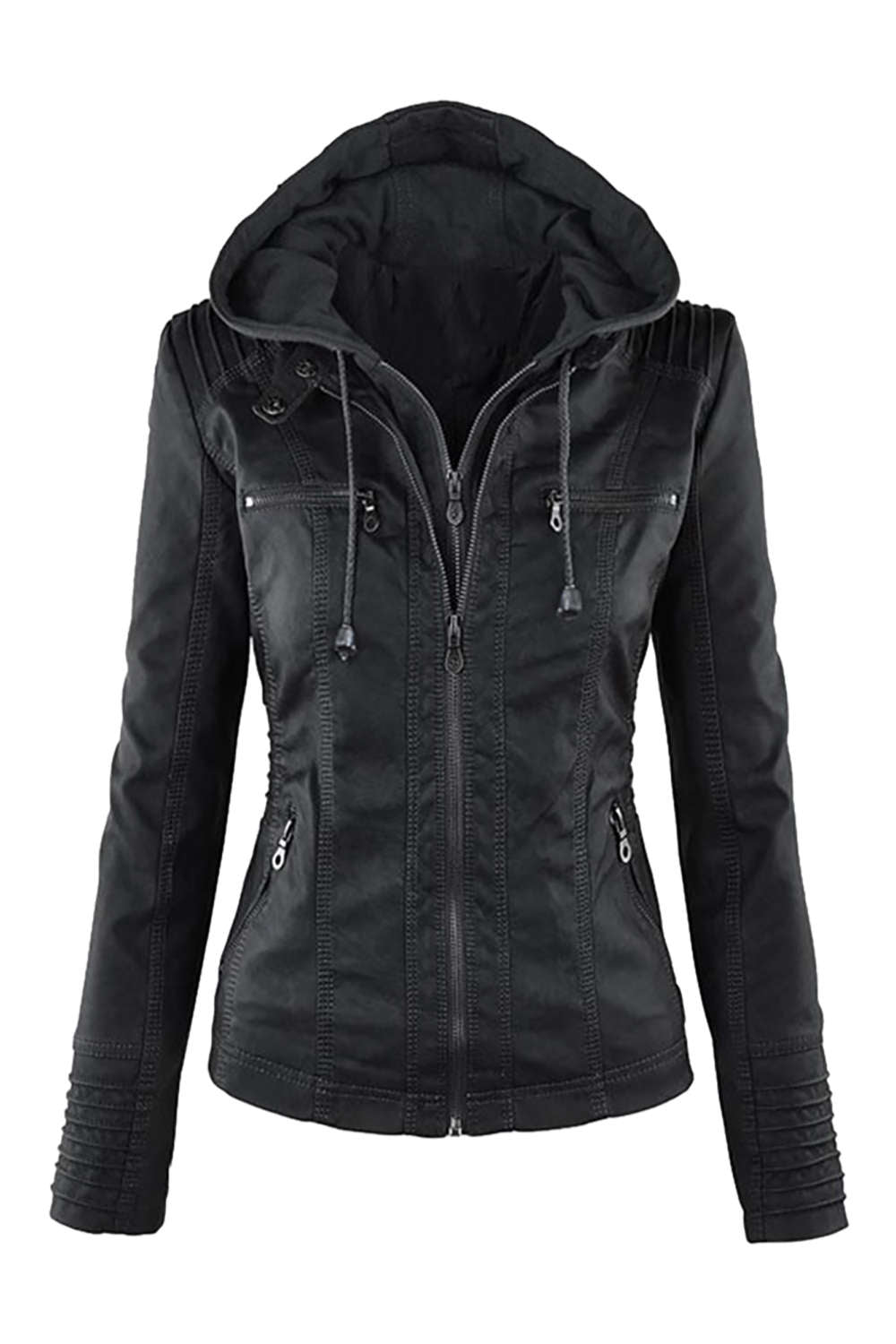 Iyasson Women's  Faux Leather Zip Up Hooded Jacket