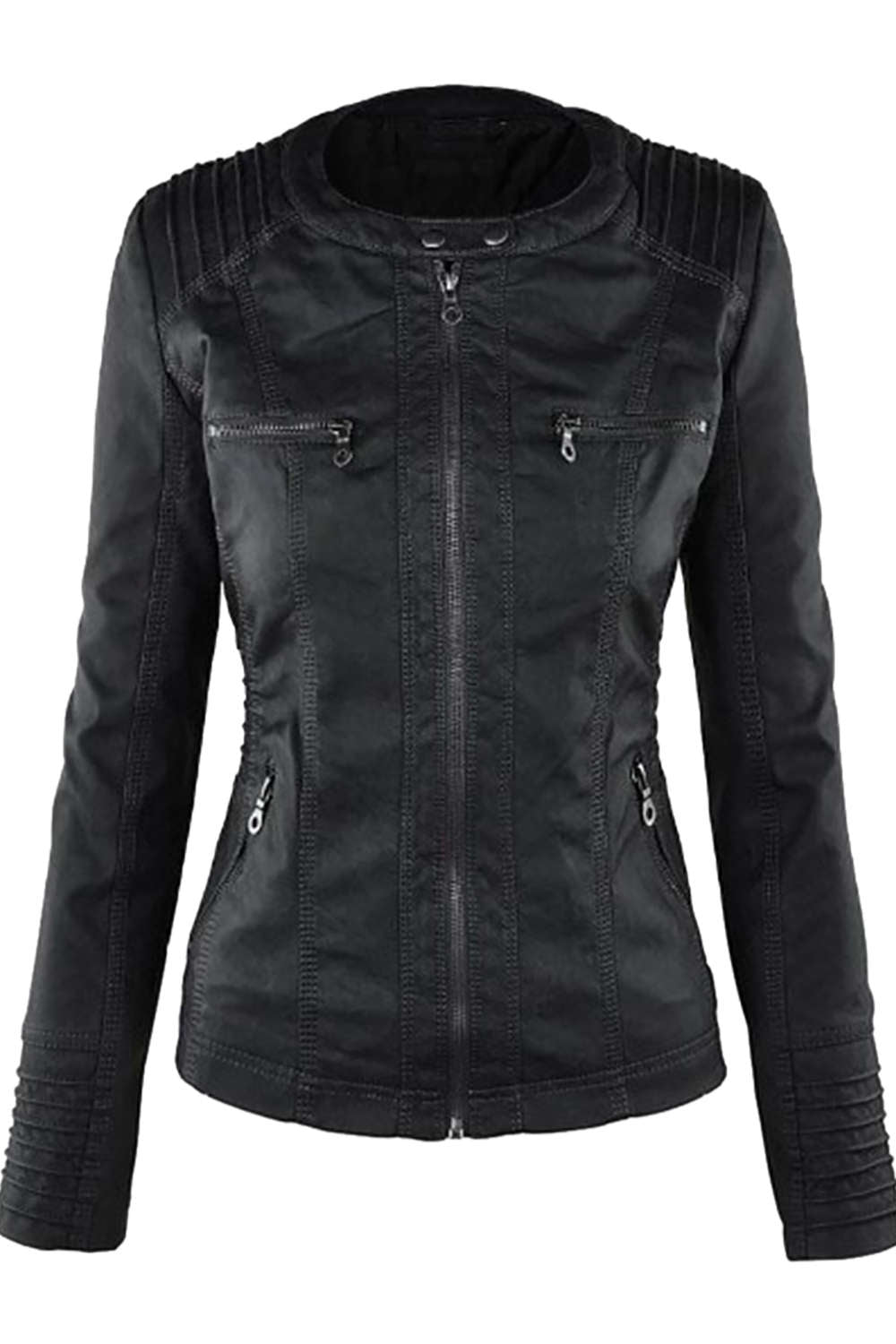 Iyasson Women's  Faux Leather Zip Up Hooded Jacket