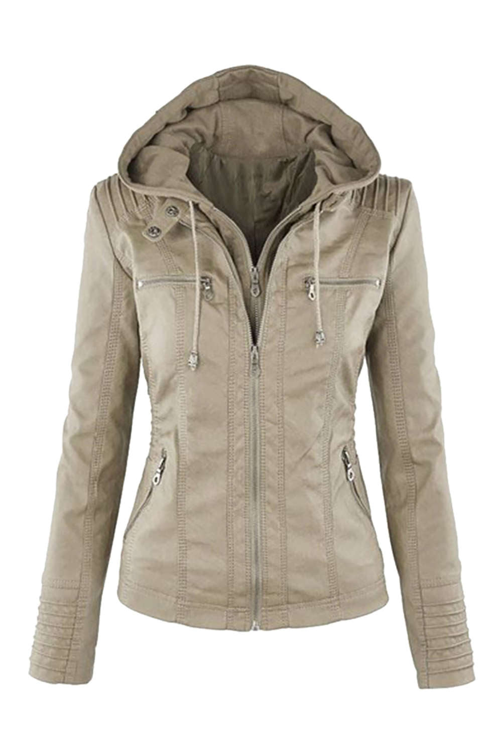 Iyasson Women's  Faux Leather Zip Up Hooded Jacket