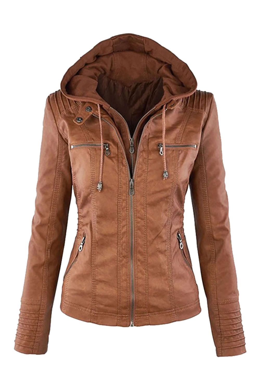 Iyasson Women's  Faux Leather Zip Up Hooded Jacket