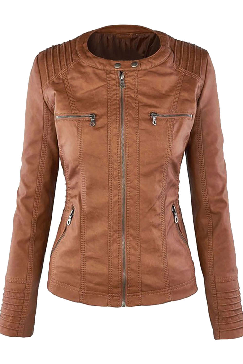 Iyasson Women's  Faux Leather Zip Up Hooded Jacket