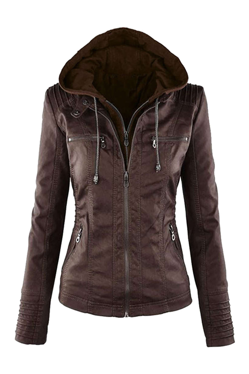 Iyasson Women's  Faux Leather Zip Up Hooded Jacket