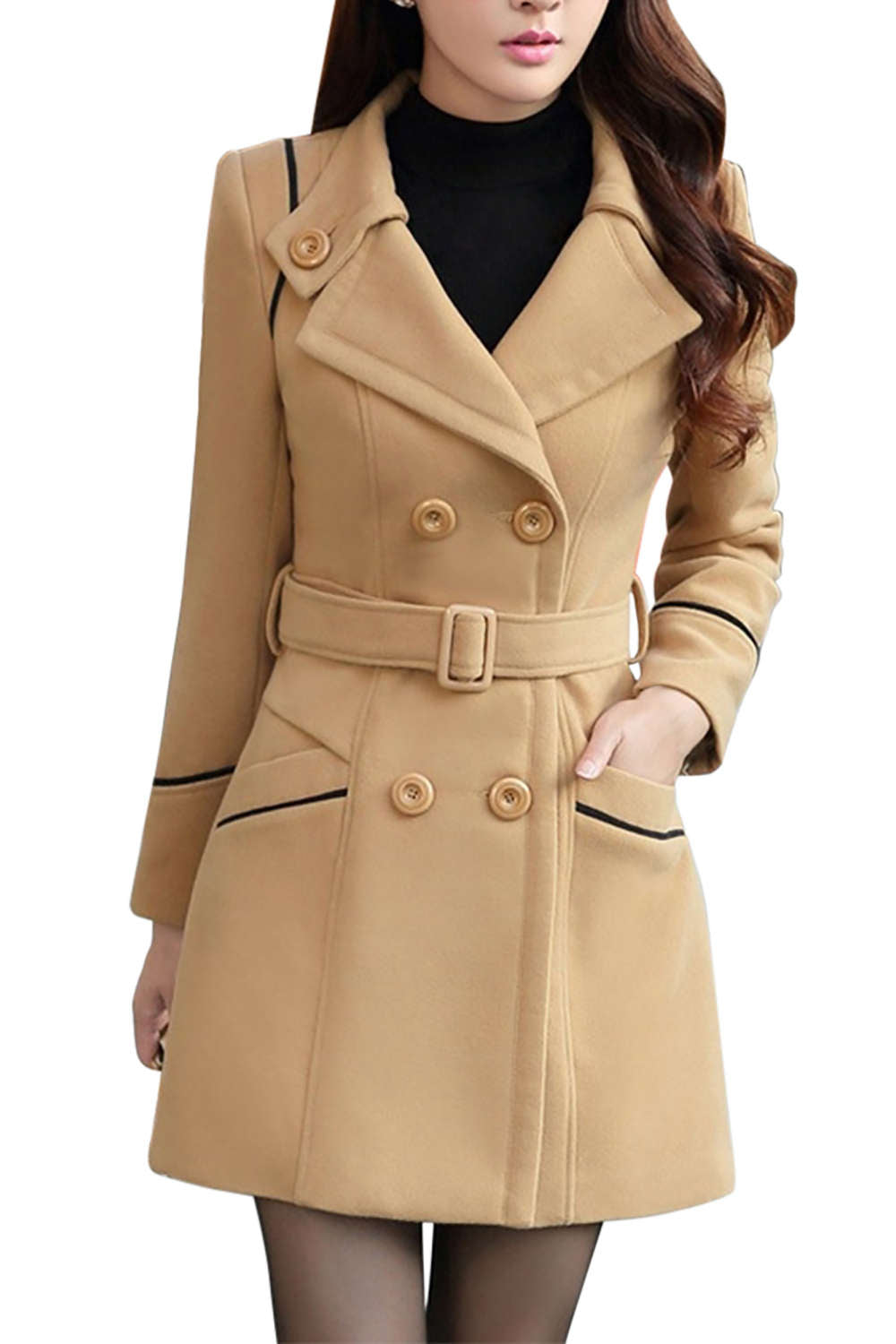 Iyasson Women's Double Breasted Blend Coat