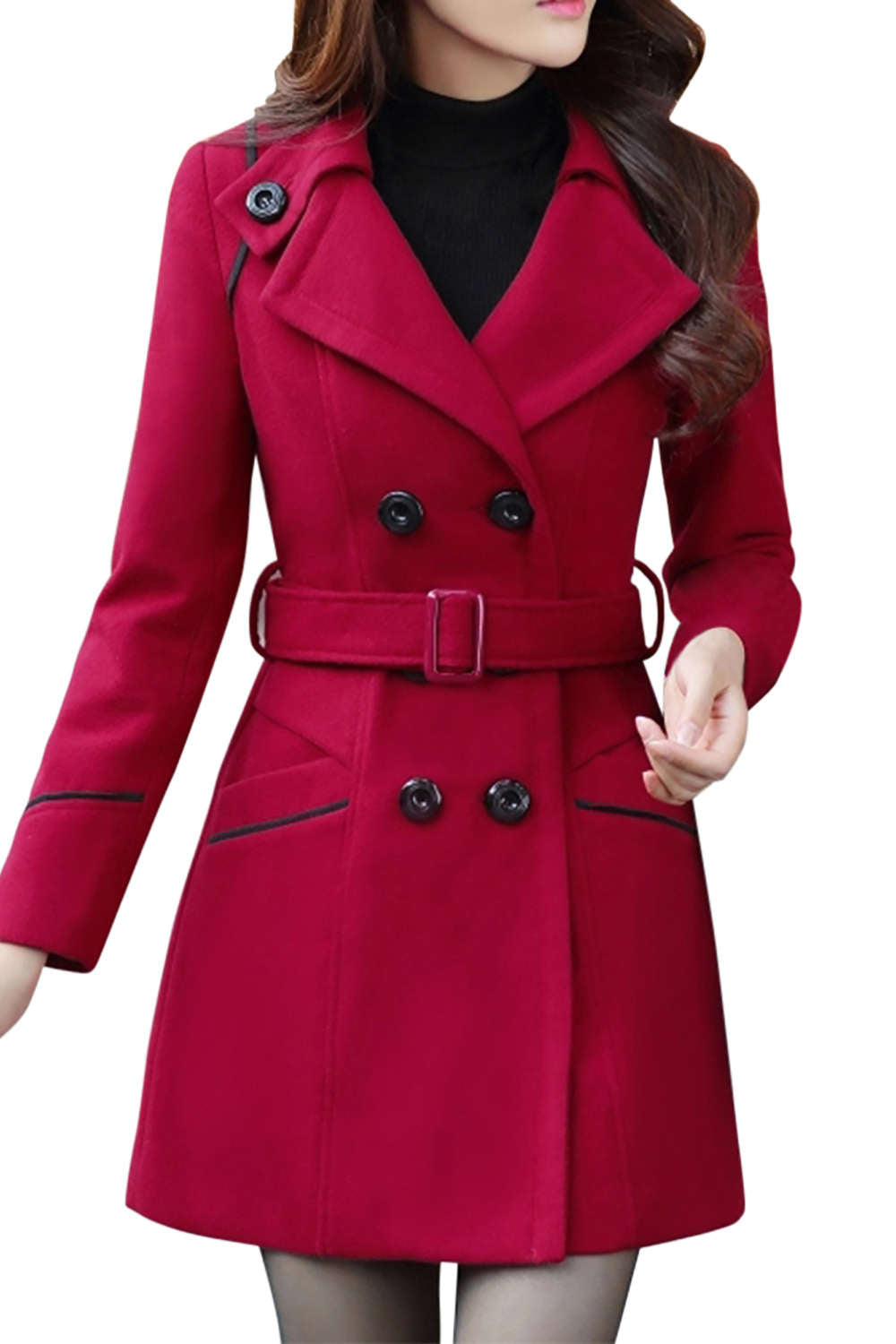Iyasson Women's Double Breasted Blend Coat