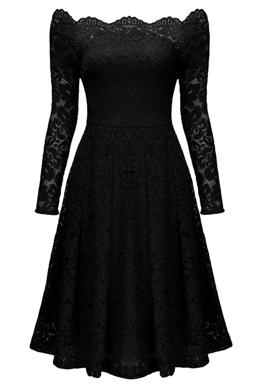 Iyasson Vintage Lace Off Shoulder Mini Dress