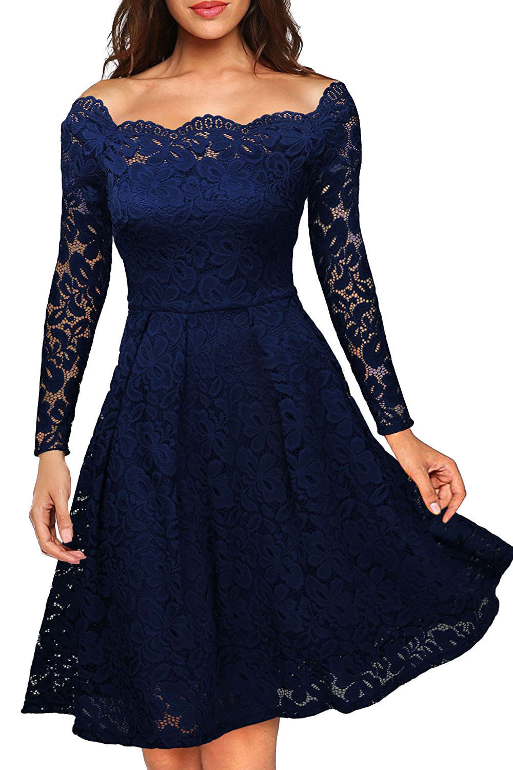 Iyasson Vintage Lace Off Shoulder Mini Dress