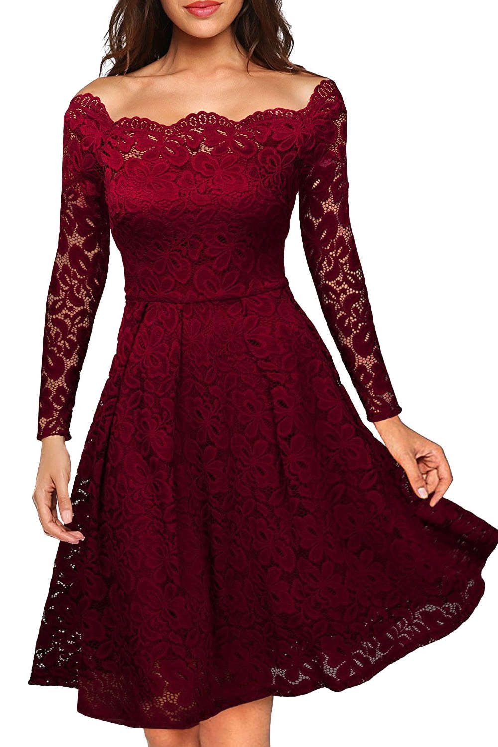 Iyasson Vintage Lace Off Shoulder Mini Dress