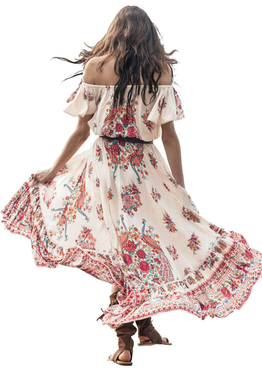Iyasson Floral Off Shoulder Maxi Dress