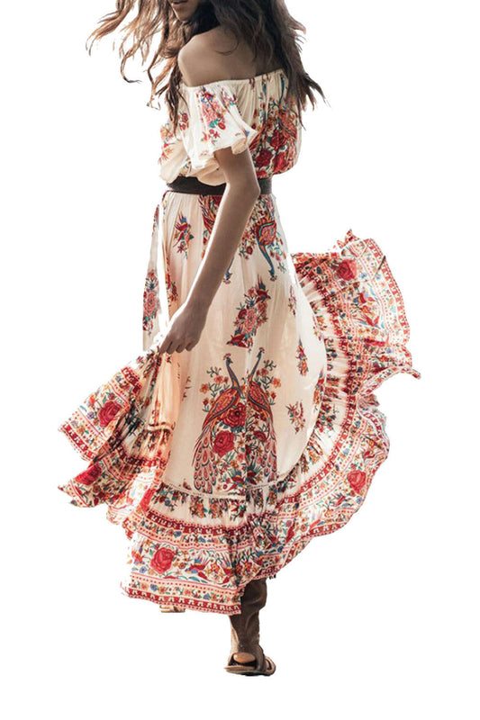 Iyasson Floral Off Shoulder Maxi Dress