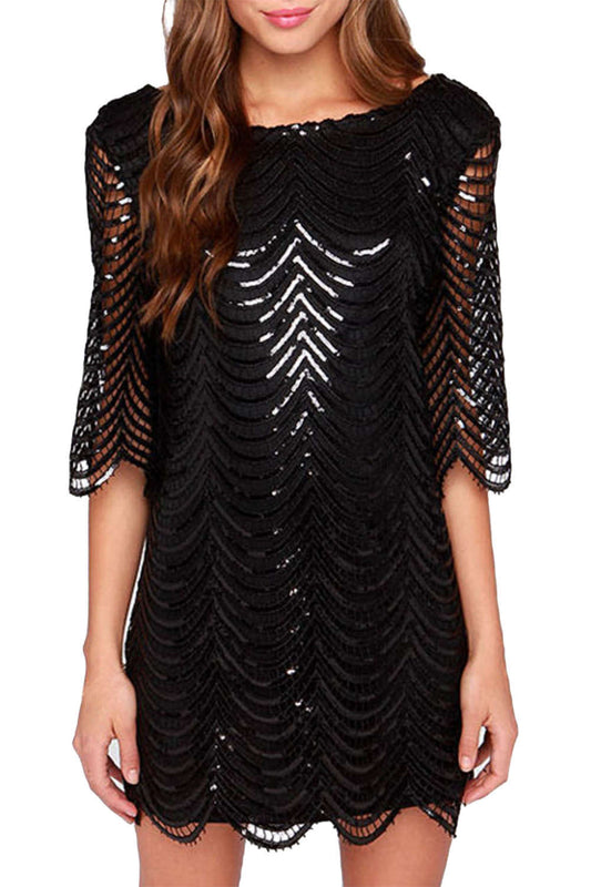 Iyasson Sequin Scallop Shift Dress