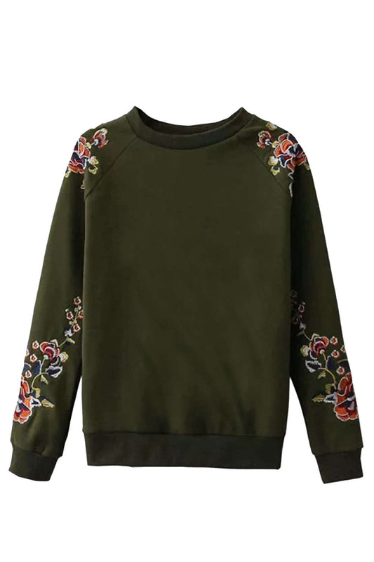 Iyasson Floral Embroidered Crew Neck Sweatshirt