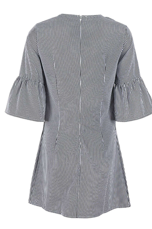 Iyasson Bell Sleeve Rose Embroidery A-Line Dress