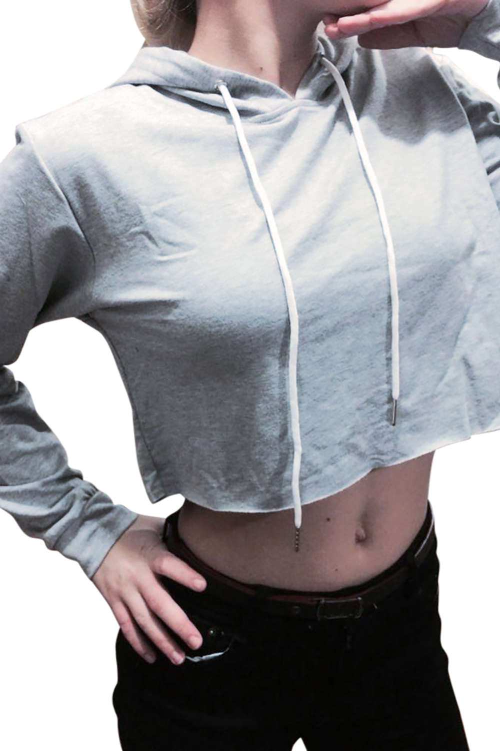 Iyasson Women Long Sleeve Crop Drawstring Hoodie 