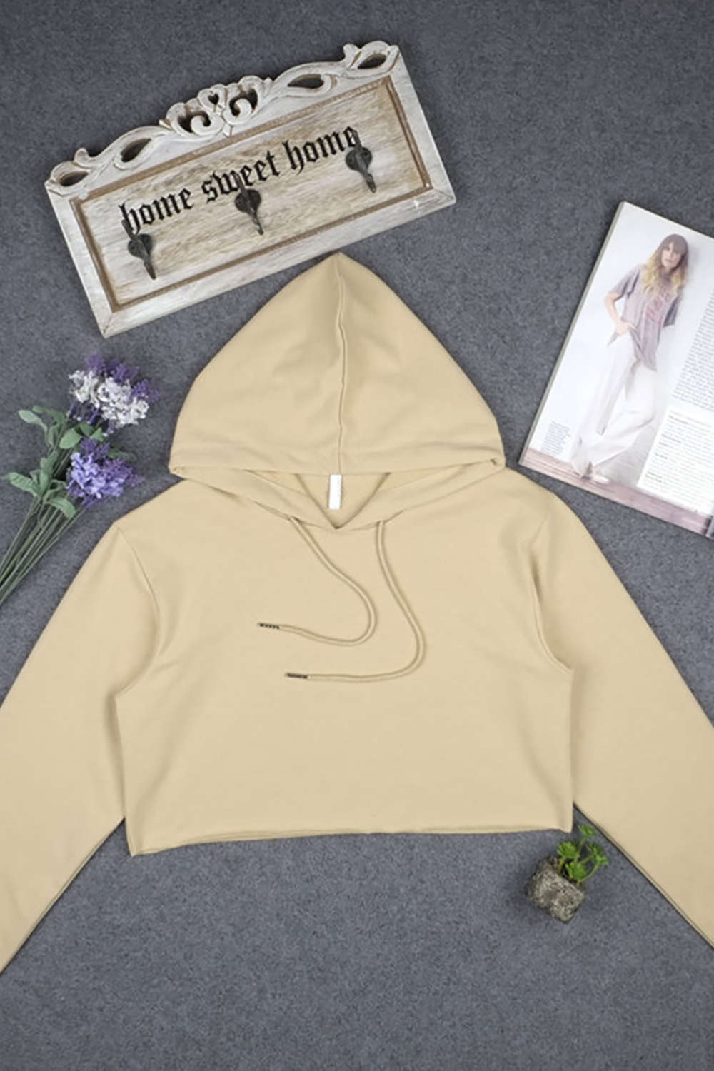 Iyasson Women Long Sleeve Crop Drawstring Hoodie 