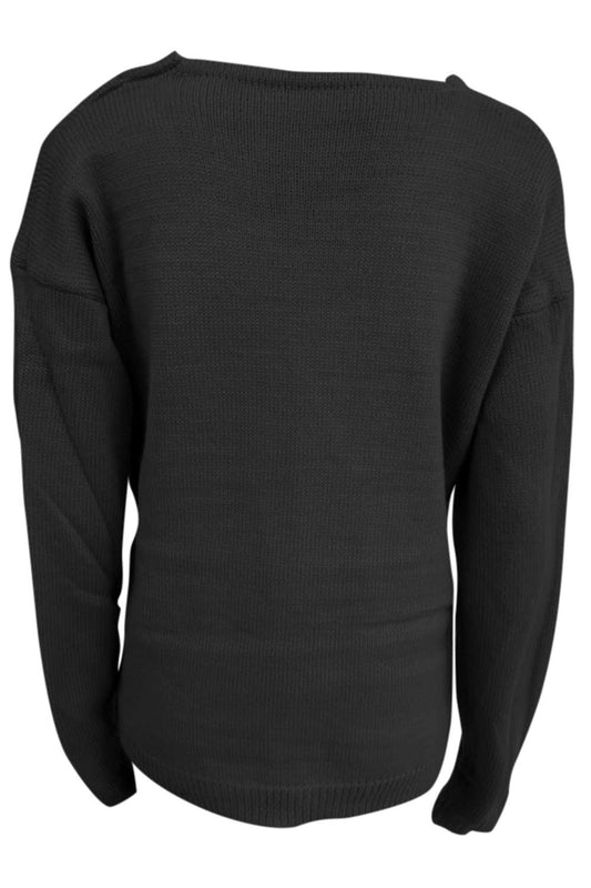 Iyasson Solid Color Long Sleeve Knit Sweater