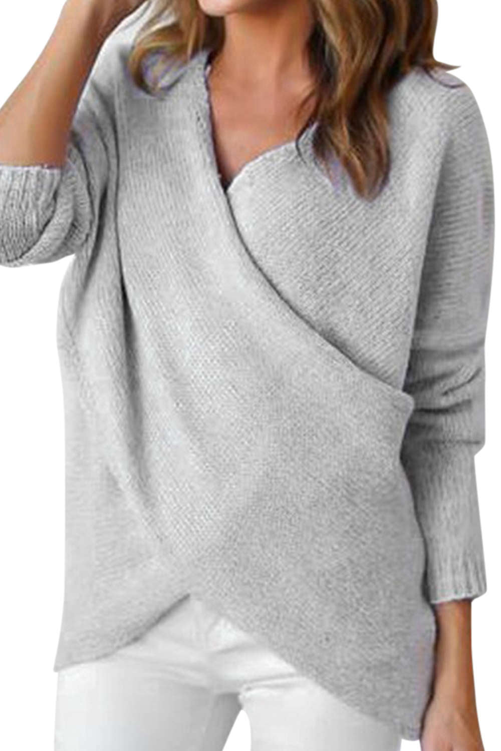 Iyasson Solid Color Long Sleeve Knit Sweater