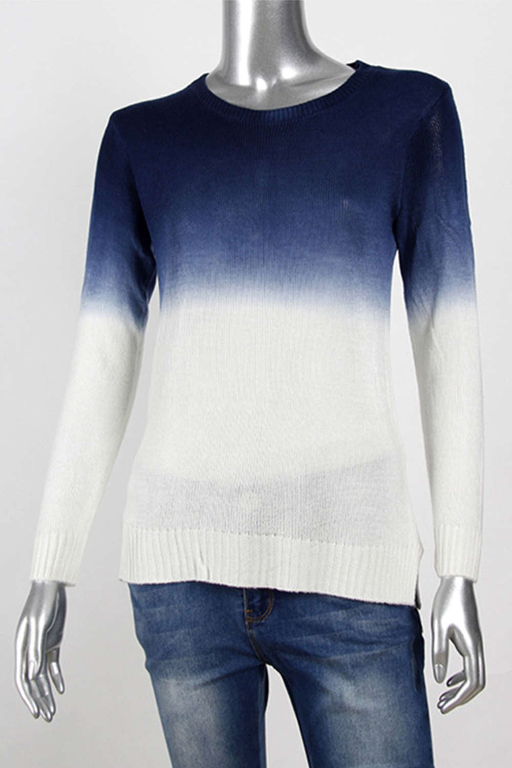 Iyasson Long Sleeve Gradient Color Casual Knit Sweater