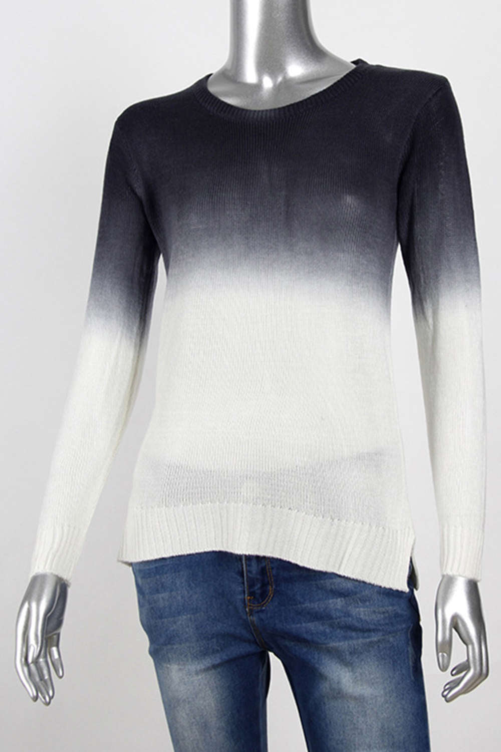 Iyasson Long Sleeve Gradient Color Casual Knit Sweater
