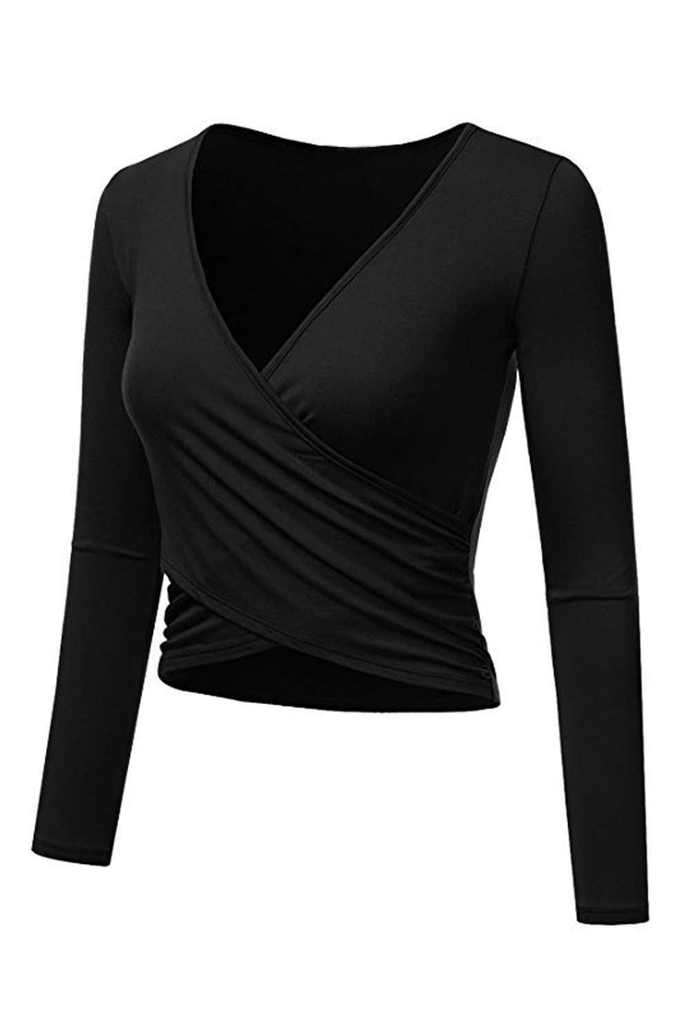 Iyasson Women's V-neck Long Sleeve Wrap Crop Tops