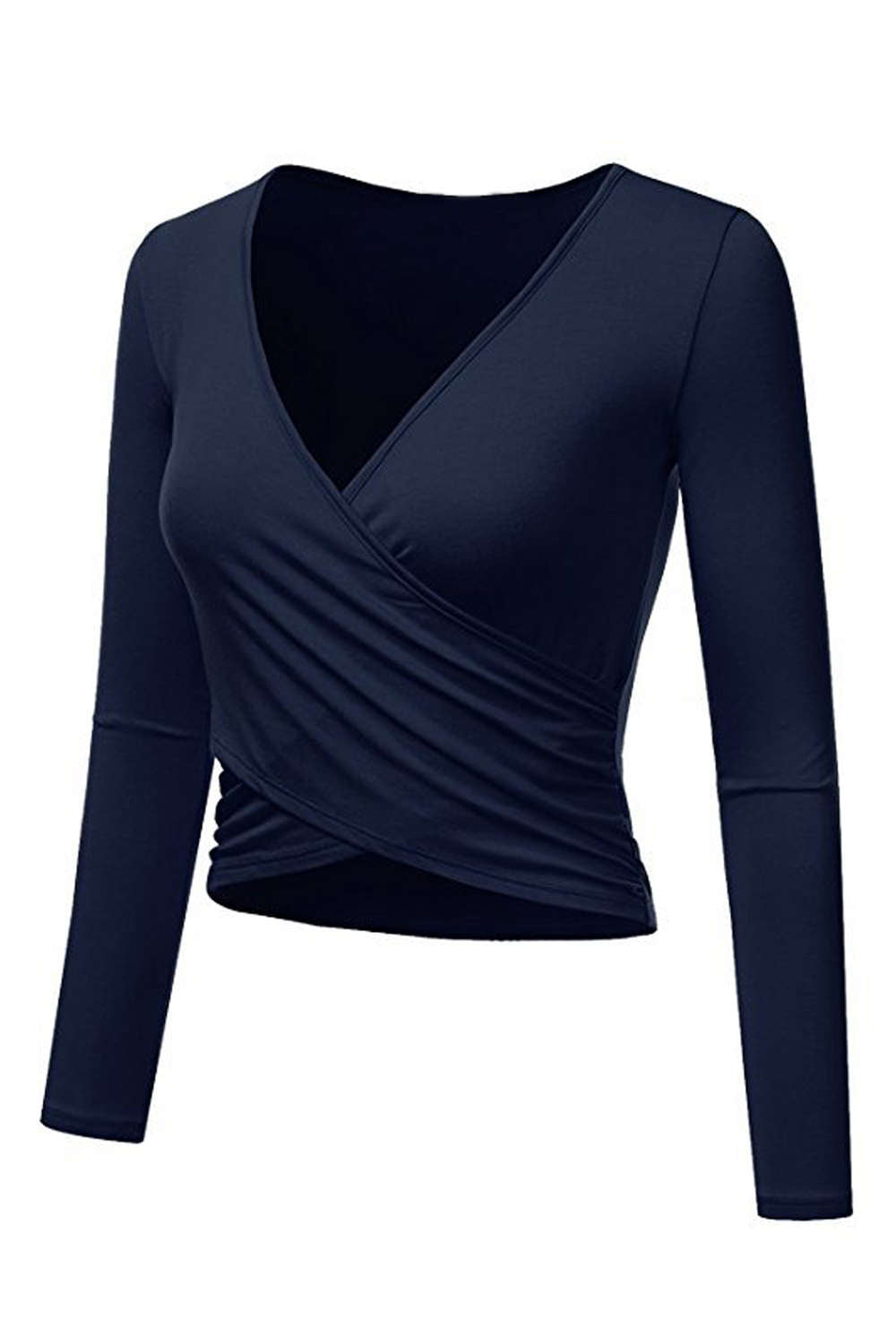 Iyasson Women's V-neck Long Sleeve Wrap Crop Tops