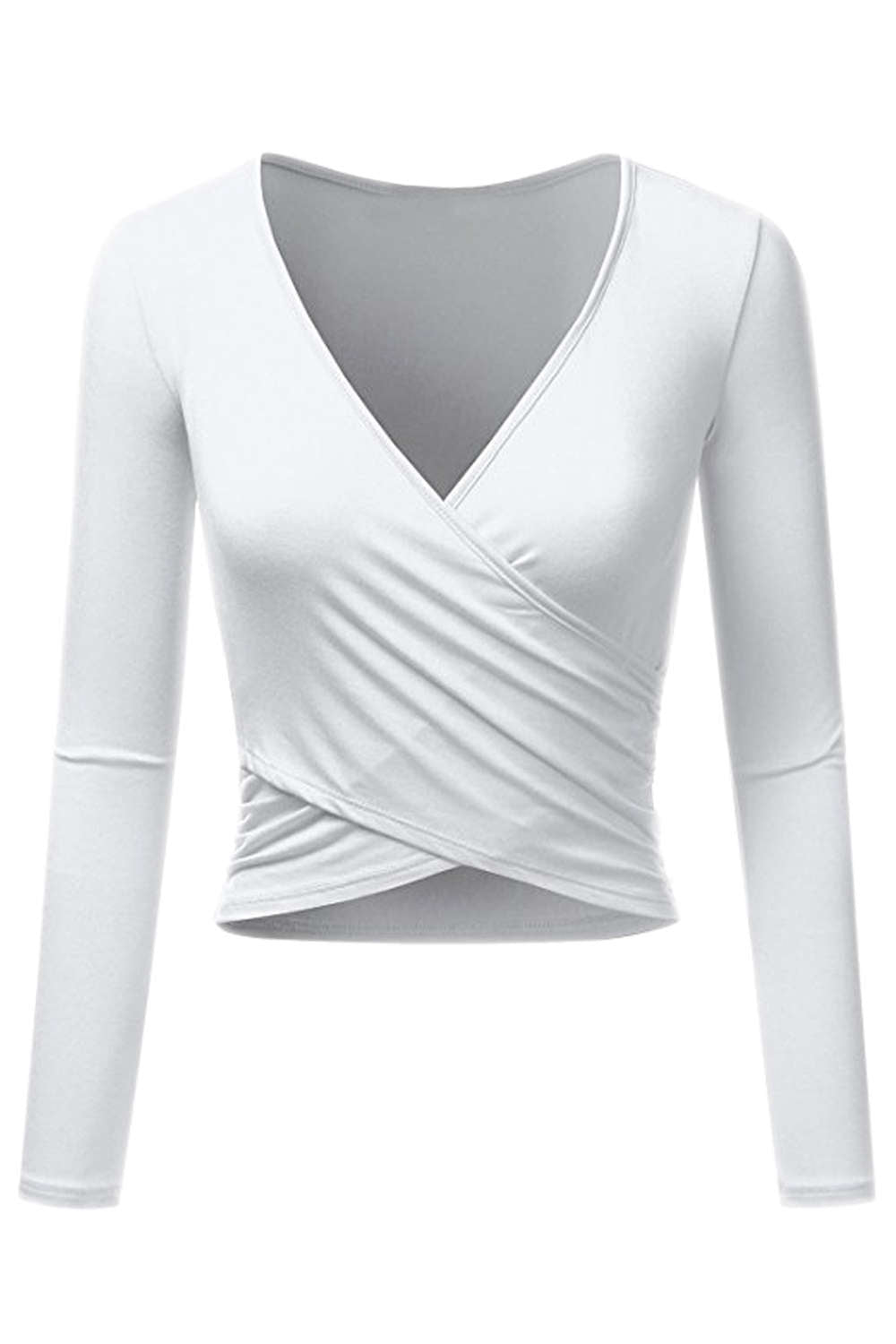 Iyasson Women's V-neck Long Sleeve Wrap Crop Tops