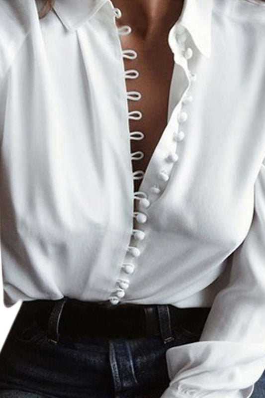 Iyasson Button Through Long Sleeves Casual Blouse
