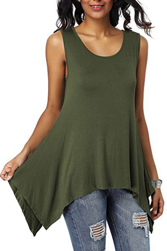 Iyasson Womens Scoop Neck Unbalanced Loose Fit Sleeveless Tunic Top