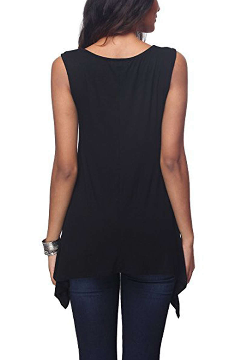 Iyasson Womens Scoop Neck Unbalanced Loose Fit Sleeveless Tunic Top